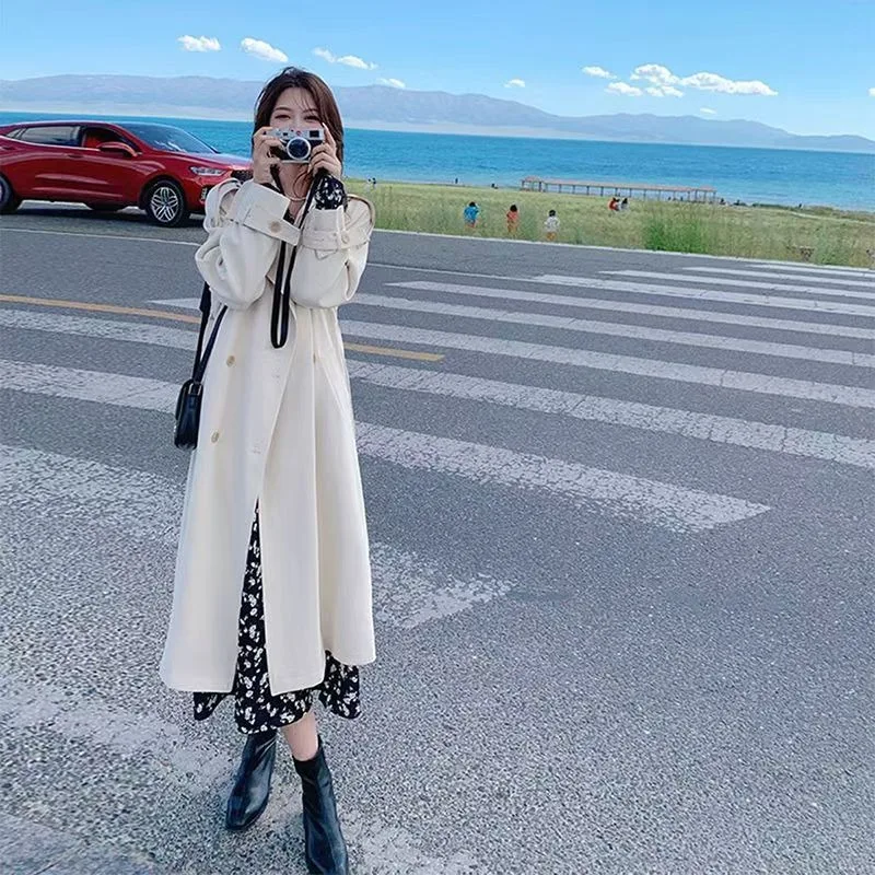 2025 is popular this year, medium and long new British trench coat, spring and autumn white small high-end suit coat