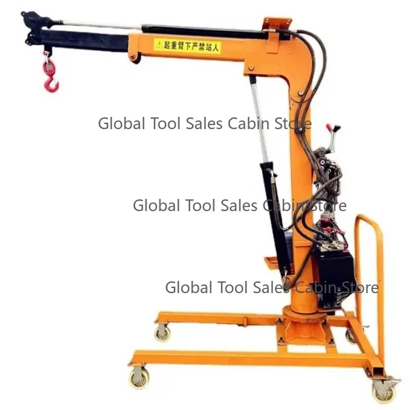Portable 2Ton Hydraulic Electric Winch Crane with Remote Control for Truck Construction Farming 360 Rotary Lifting