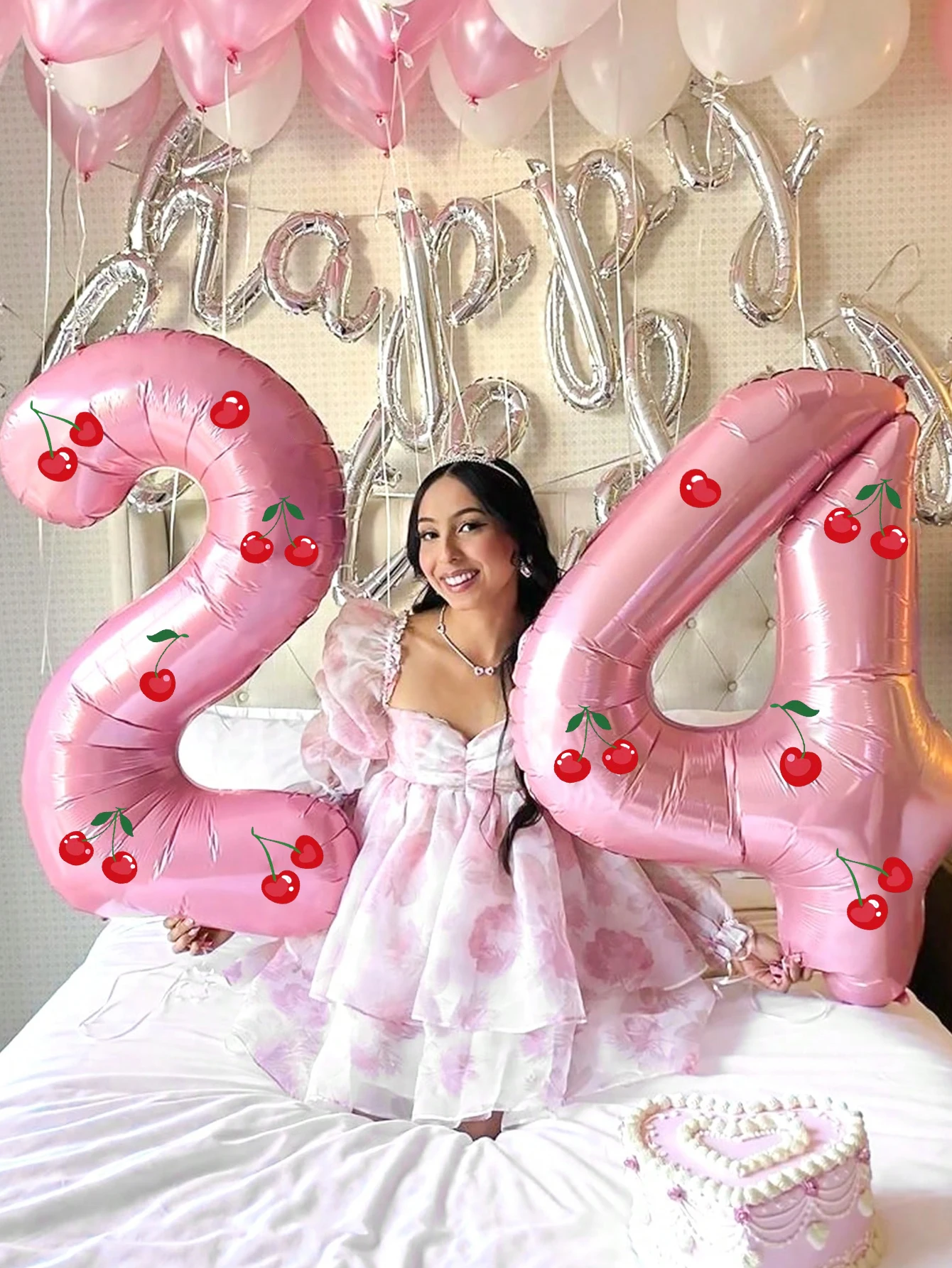 قطعتان من بالونات الأرقام المزينة بالكرز، زينة عيد الميلاد، حفلات أعياد الميلاد بطابع الكرز، الزفاف، زينة عيد الميلاد الأول