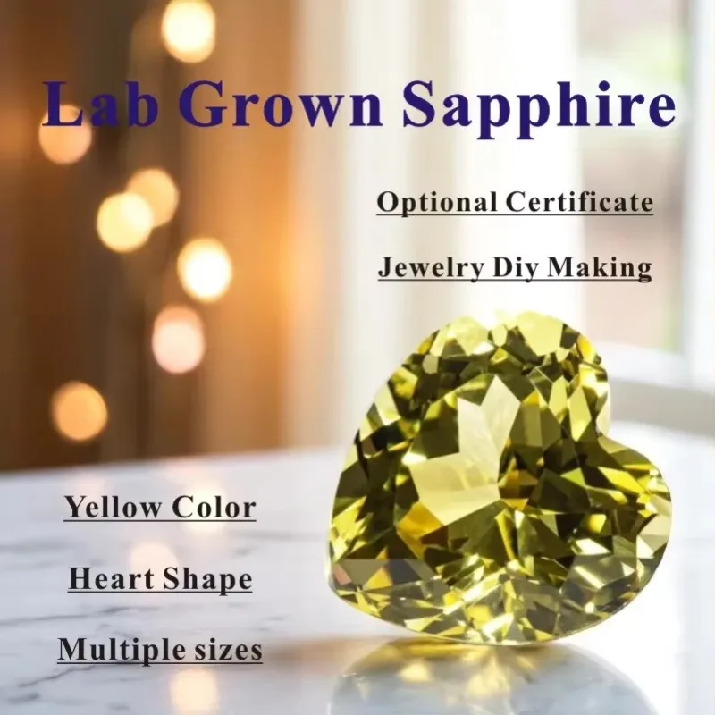 

Канарейка в форме сердца, желтый лабораторный выращенный сапфир VVS1, драгоценные камни для подвесок, материалы для изготовления ювелирных изделий своими руками, сертификат AGL на выбор