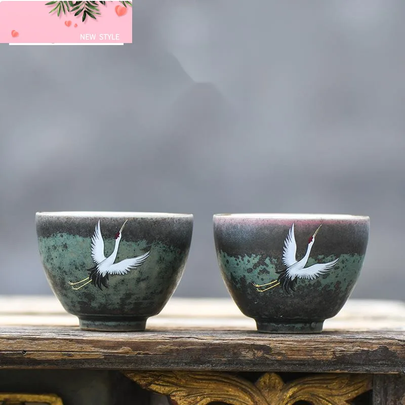 

100 мл керамическая чайная чашка Zen Flay Crane, античная печь для изменения, красивая чайная чашка, чашка для запаха, бытовые чайные услуги, принадлежности для рукоделия