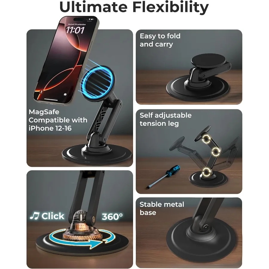 حامل هاتف مغناطيسي للمكتب Cooper Mag360 حامل MagSafe قابل للتعديل لهاتف iPhone 16 Pro Max 15 14 13 12 Plus 360 MagSafe Phone H