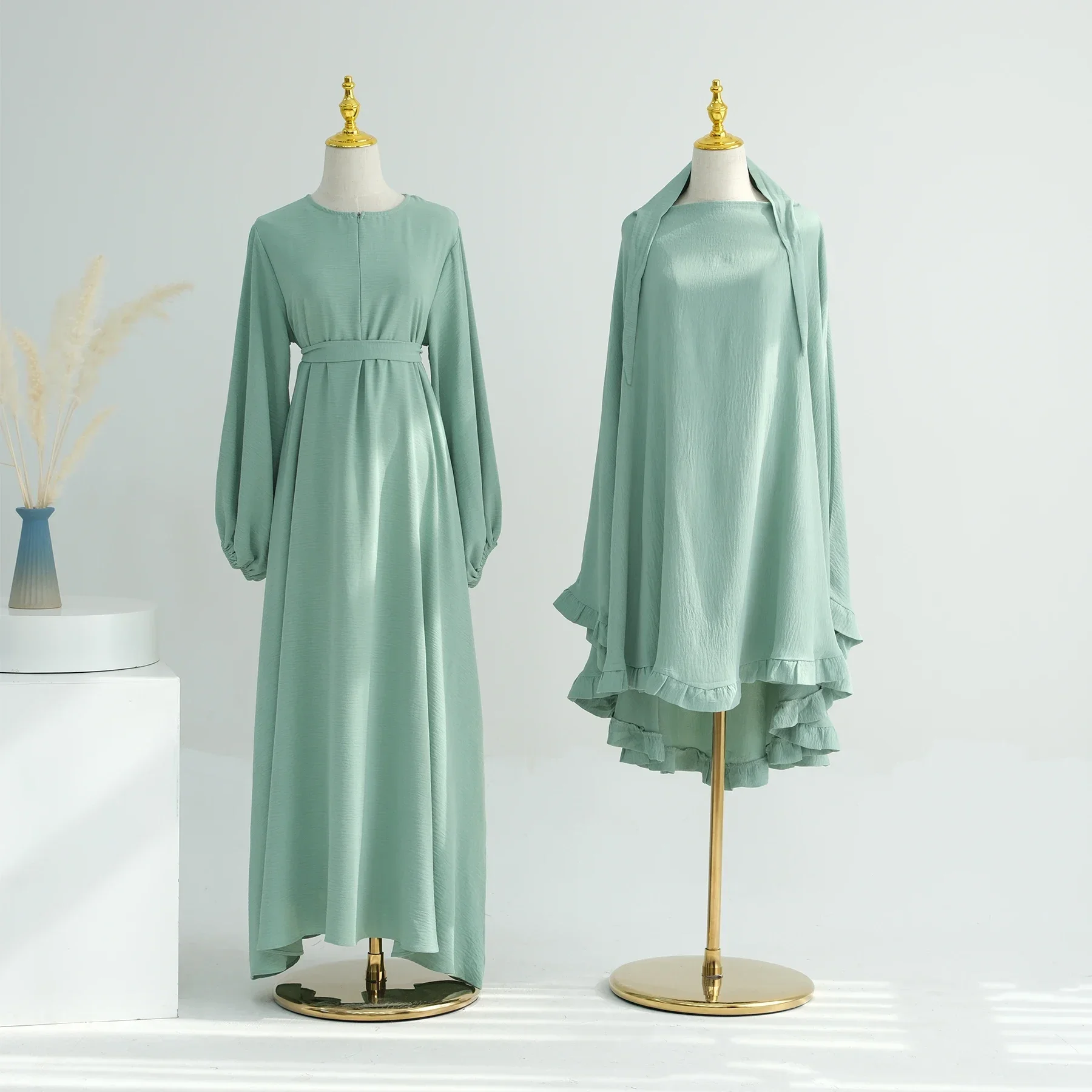 Ramadan Prayer Dress Khimar Sets Muslim Women Dubai Abaya Female Modest Dresses 2 Piece Djellaba Islam Clothing Kebaya Jalabiya