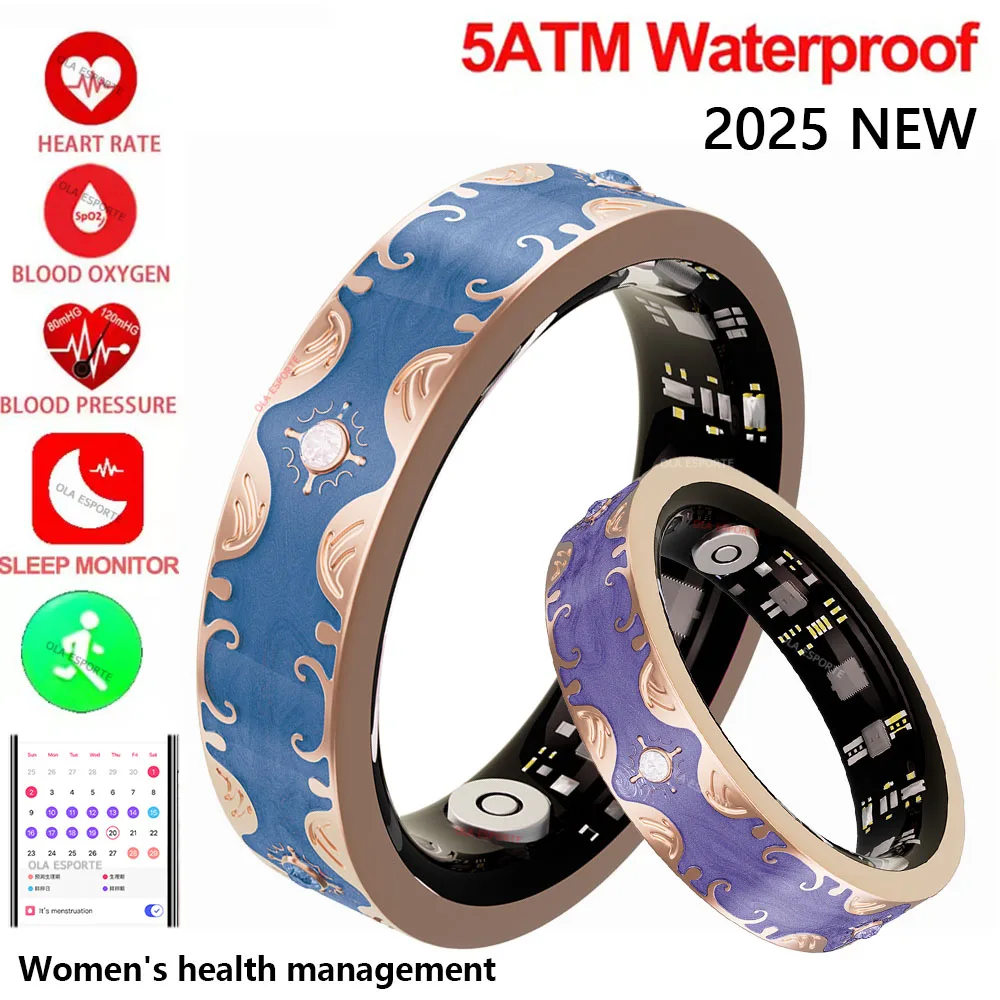 

New Color Enamels Craftsmanship Smart Ring Women's Health Sleep Blood Oxygen Blood Pressure Monitor Multi-sports Modes Rings Men