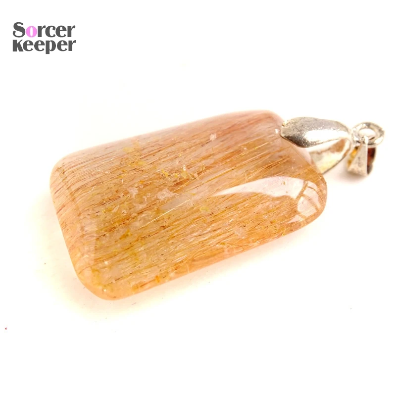 Natural Citrine Yellow Crystal Rutilated Quartz Pendant Hairstone Necklace Polished Stone Healing Stone for Jewelry Making OS662