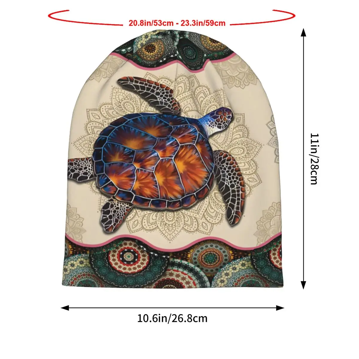 Turtle Vintage Mandala Washed Thin Bonnet Cycling Casual Beanies Protection Men Women Hats