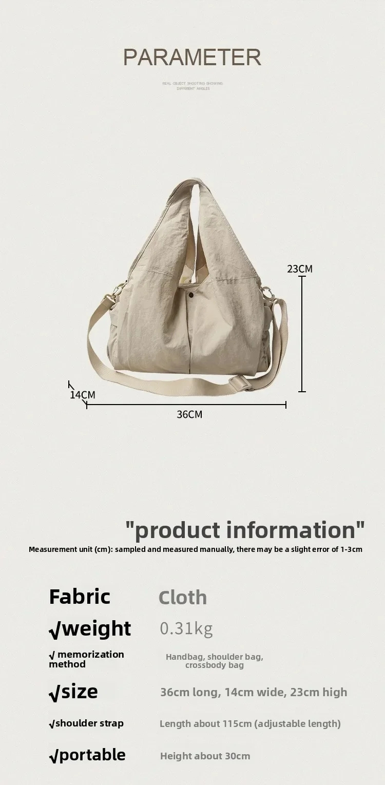 Damentaschen, Nischentaschen, leichte, großvolumige Nylontaschen, vielseitige leichte Umhängetaschen, lässige Messenger-Taschen – Detail 7