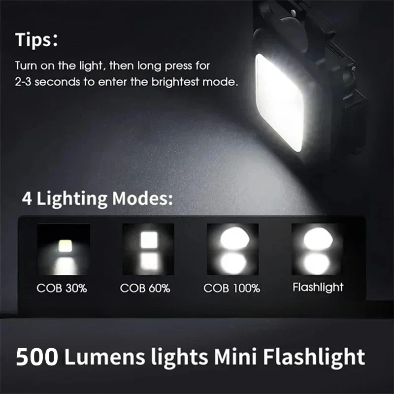 Mini Portable Flashlight Keychain Light COB Rechargeable LED Pocket High Bright Multi-function Brigh Camping Lights
