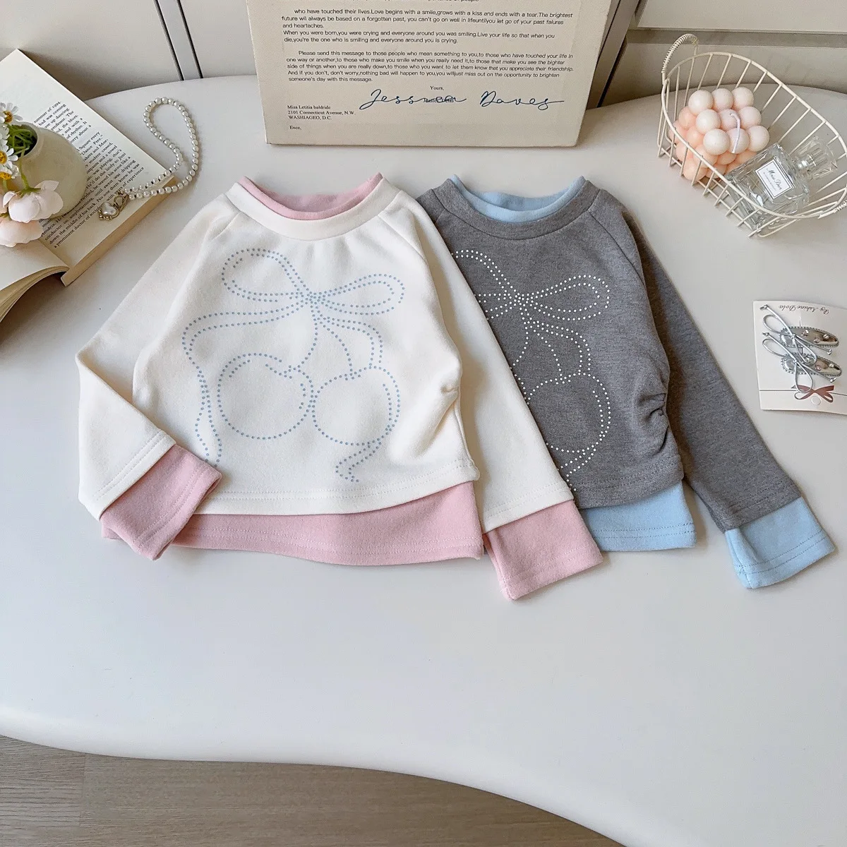 Girl T Shirt 2025 Spring and Autumn New Childrens Clothing Girl Baby Sweet Spell Color False Two Pullover Casual Simple Daily