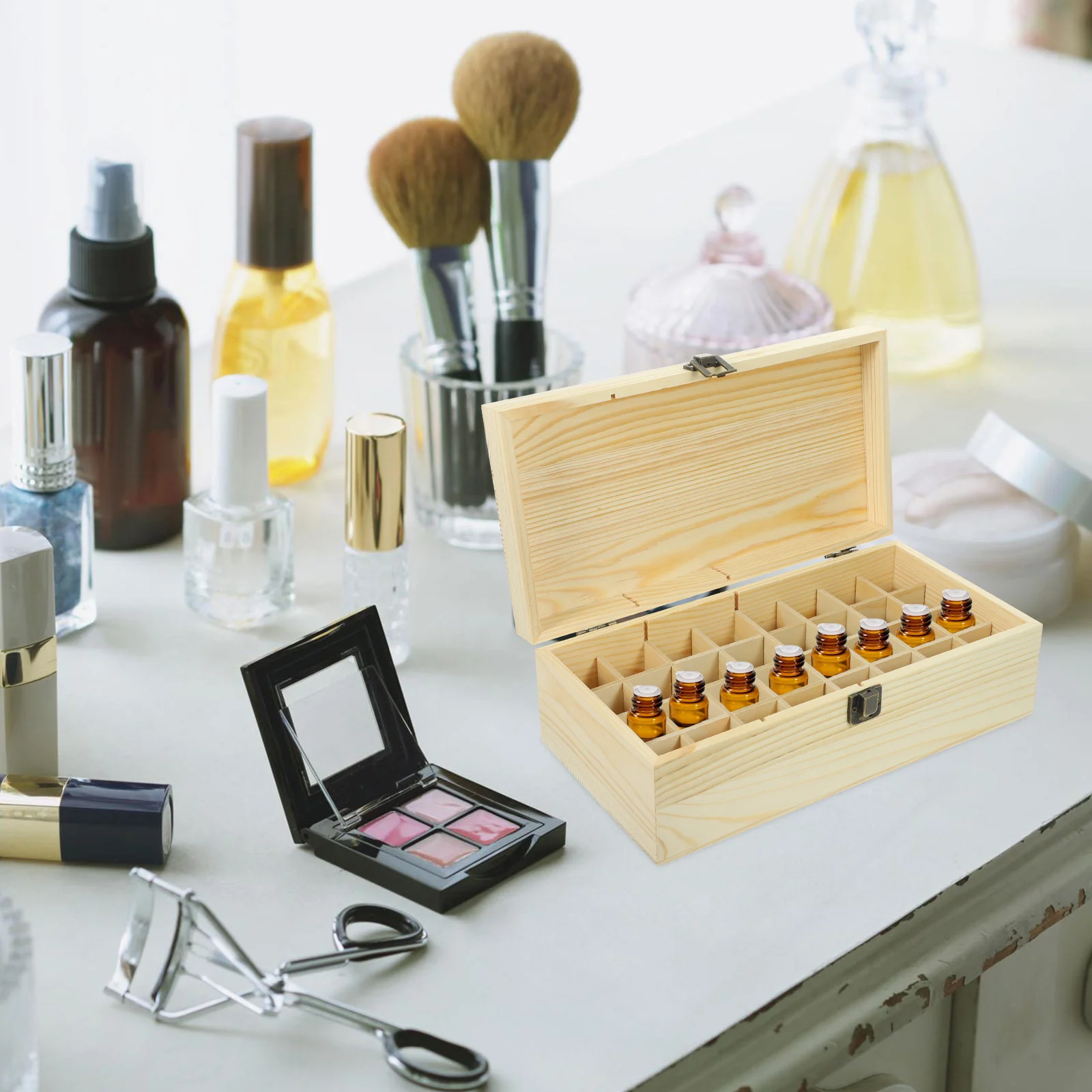 

32 Holes Essential Oil Wooden Storage Box Portable Travel Case Bottle Organizer Carrier Essential Oil Storage Box