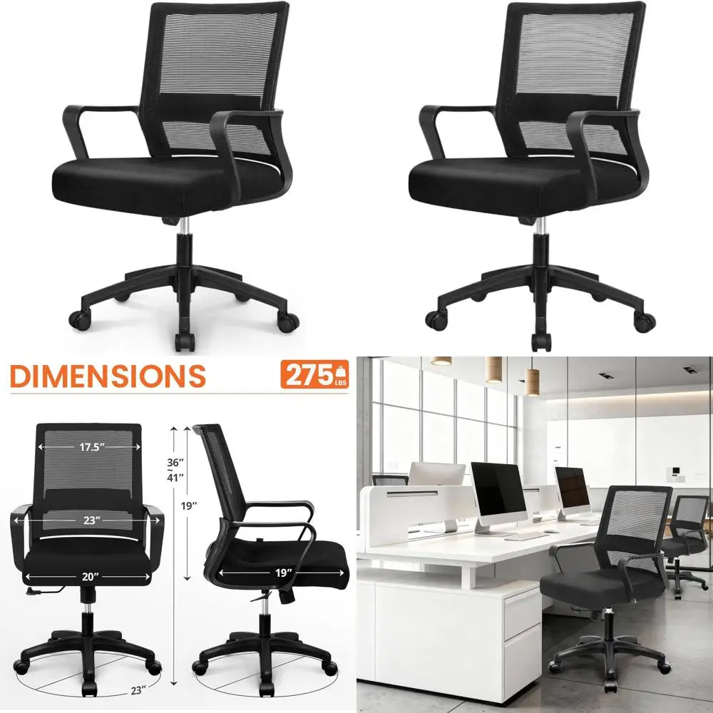 

Ergonomic Mesh Mid-Back Office Chair with Lumbar Support, Adjustable Swivel, and Wheels for Comfortable Home Use (All Black)