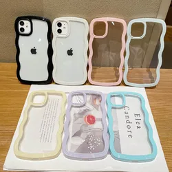Candy Color Wavy Border Transparent Shockproof Phone Case for iPhone 17 14 15 Plus 11 12 13 Pro Max Soft Protective Back Cover