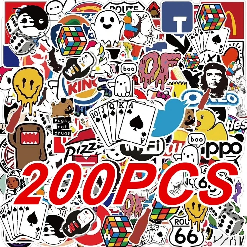 50/100/200 Stück Modische Coole Markenlogo-Aufkleber Ästhetische Motorrad Handy Auto Skateboard Laptop Aufkleber Klassisches Kinderspielzeug