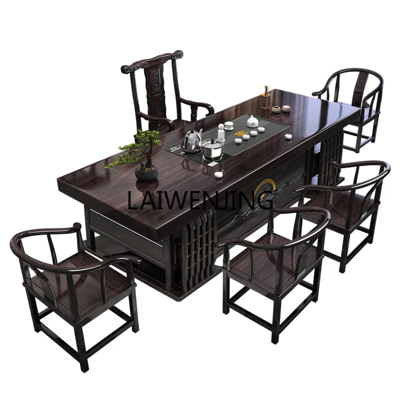 

LYN large board tea table and chair combination new Chinese black sandalwood coffee table home office tea table integrated