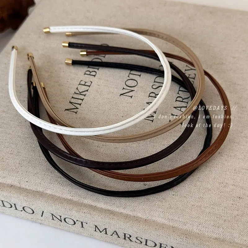 

2026 New Trendy Leather Headband Women Summer Thin Solid Color Hair Band for Face Washing Travel Outdoor Cute Elegant Accessory