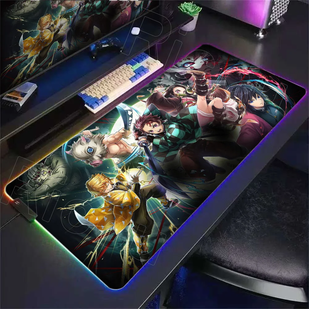 Nieuwe Hot Blooded Demon Slayer LED Gaming Muismatten Grote Bureaumat PC Gamer XXL Muismat RGB Muismat Lichtgevende Muizen Mat 900x400