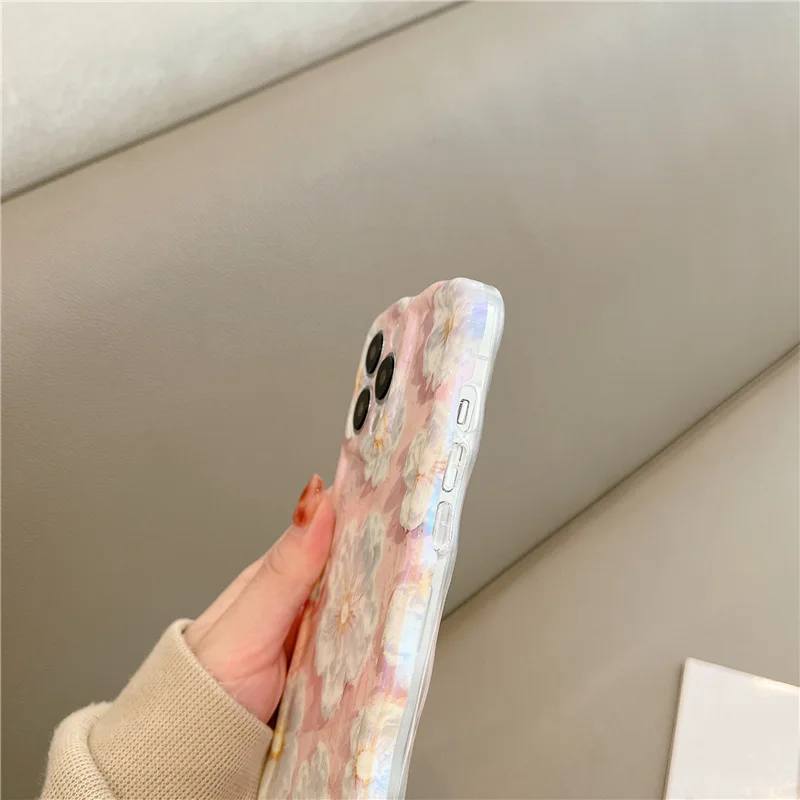 Ins Fresh Style Oil Painting Flower Blue Light Phone Case for IPhone 14 13 12 11 Pro Mini XS Max 8 7 Plus X Shockproof Cover