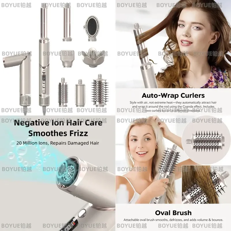 TINSOL New 8-in-1 Multi-Function Hair Dryer Set & Air Styling Curling Iron Set Hair Design Tools with Foldable Hair Dryer