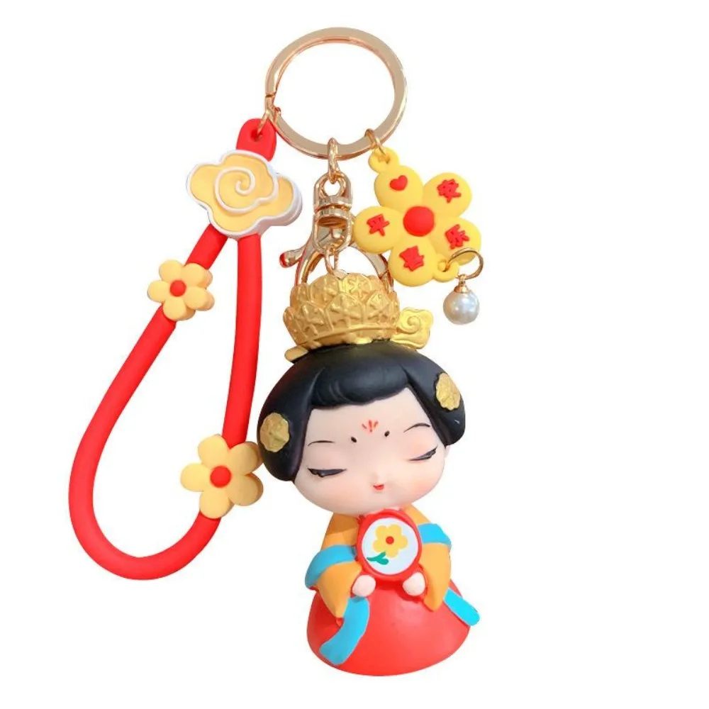 Sweet Silicone Rubber Chinese Style Keychain Decoration Ornaments Cartoon Dolls Pendant Bag Hanging Car Key Ring Gifts