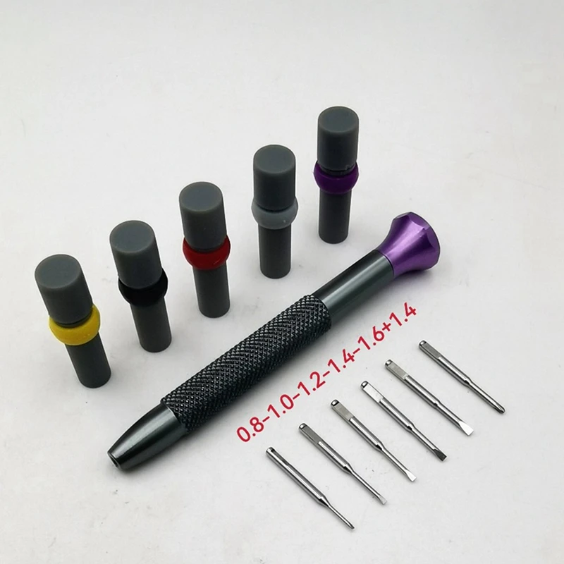 AA01-Set di cacciaviti per orologi Manico spesso ad alta durezza Strumento di riparazione per orologi in acciaio ad alta velocità con 5 punte per viti 0,8 mm-1,6 mm + 1,4 mm