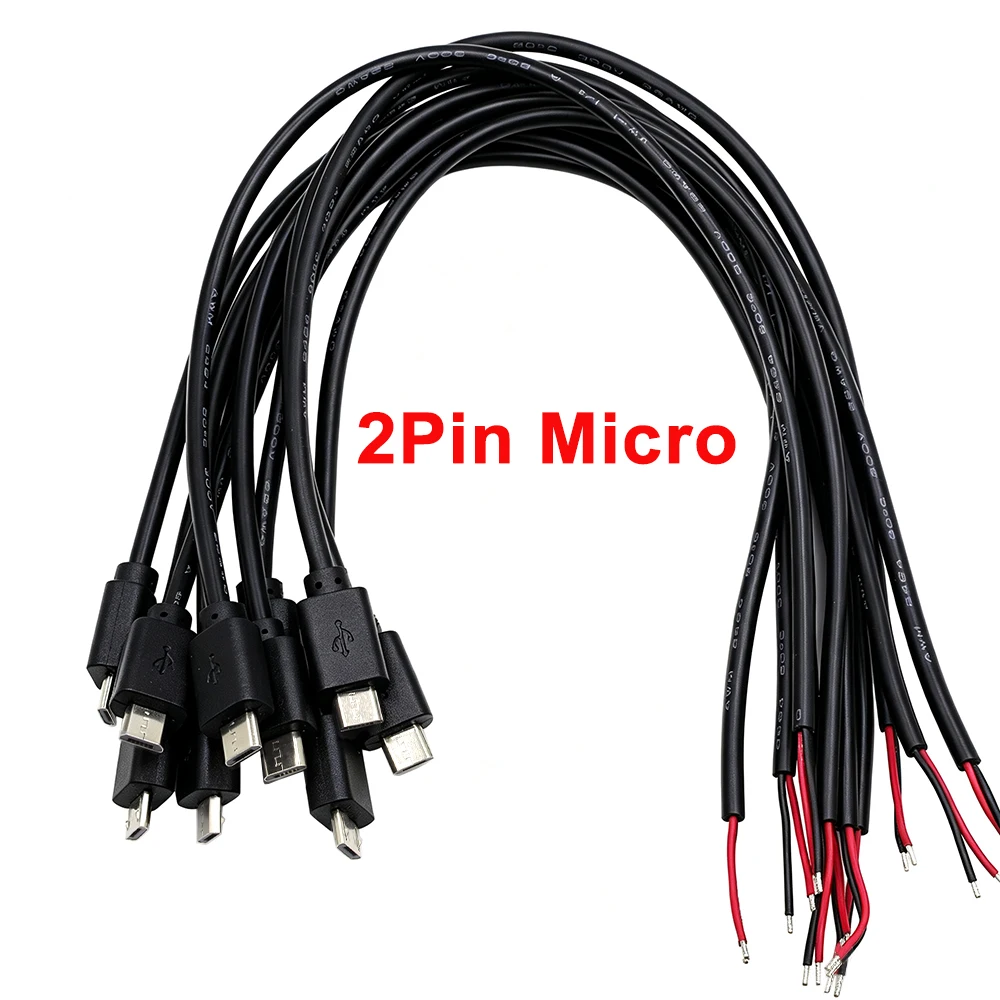 10 Stück 2-Pin Micro-USB-Ladeanschluss Micro-Stecker auf 2-Pin Blankes Kabel Offenes Ende Stromkabel DIY Reparatur Schweißkabel 0,3M
