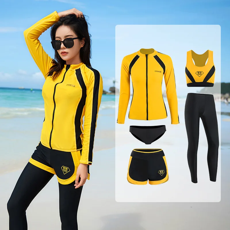 

Rash Guard for Women 5pcs/set Long Sleeve Swimsuits Zipper Front Swim Shirt UV Protection Full Body Swimsuit Sport Suits Fitness