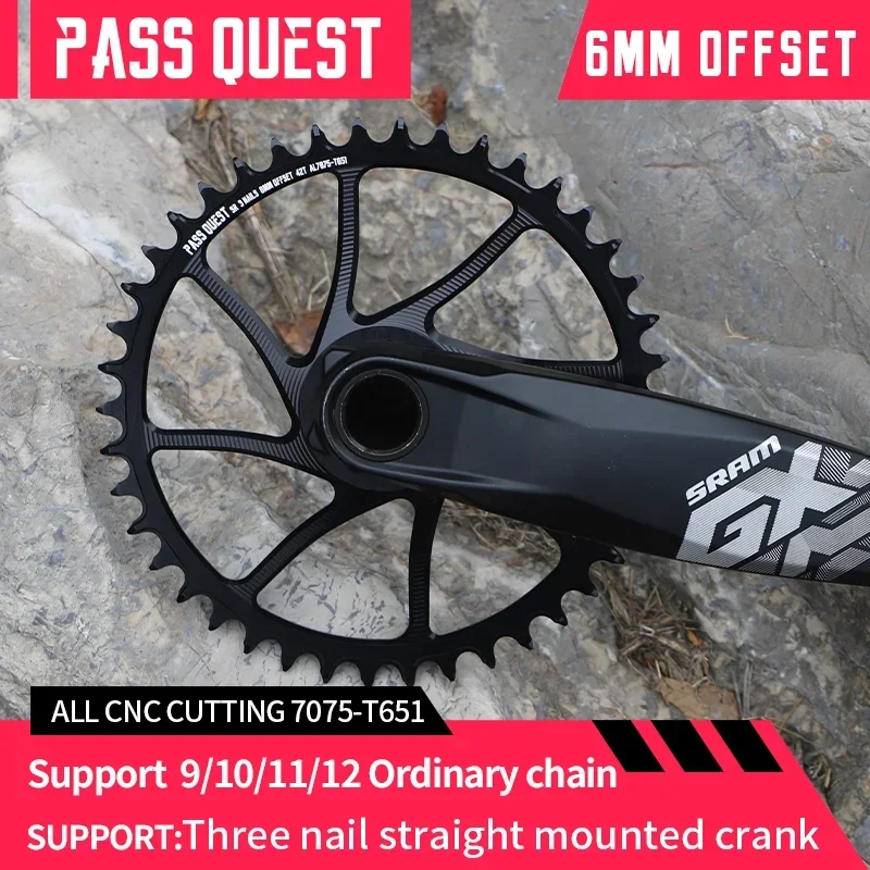 

PASS QUEST-3-Nail Narrow Wide Chainring 6mm offset for SX MTB Gravel Large Tooth Number Cross-Country Road Bike 38-46T
