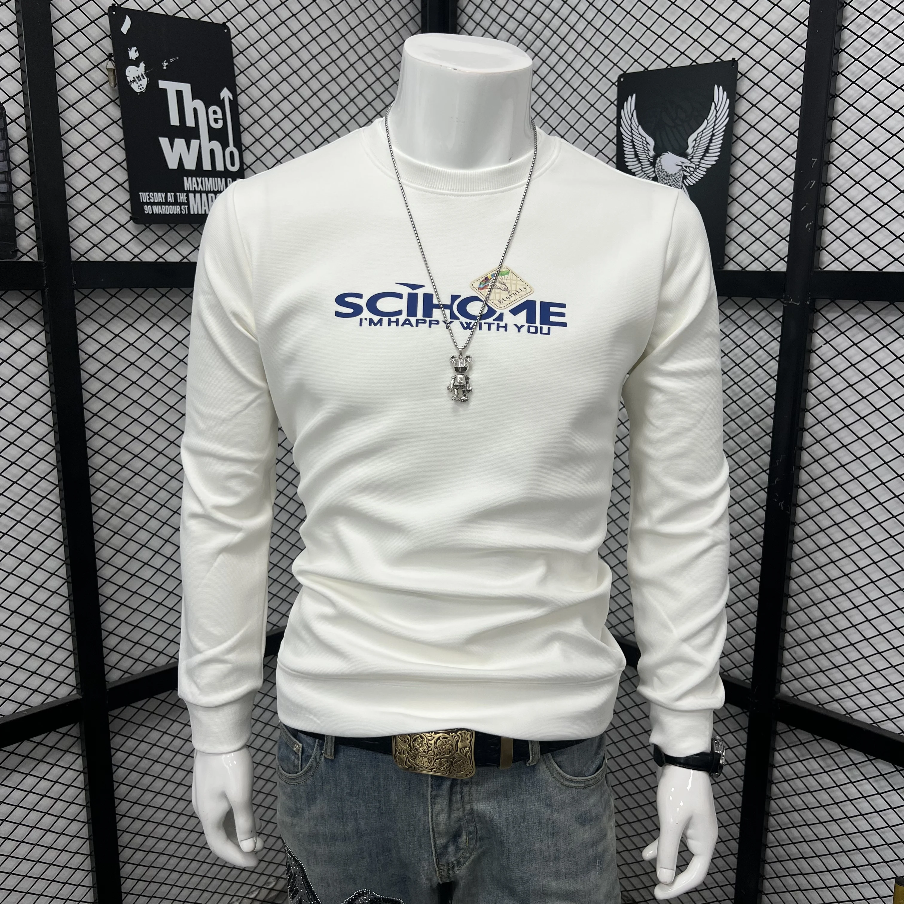 

Men's Sweatshirt Stylish Trendy Fashion Brand Letter Printed Crew Neck Hoodie New Autumn Winter Slim Fit Base Tee Pullover ﻿