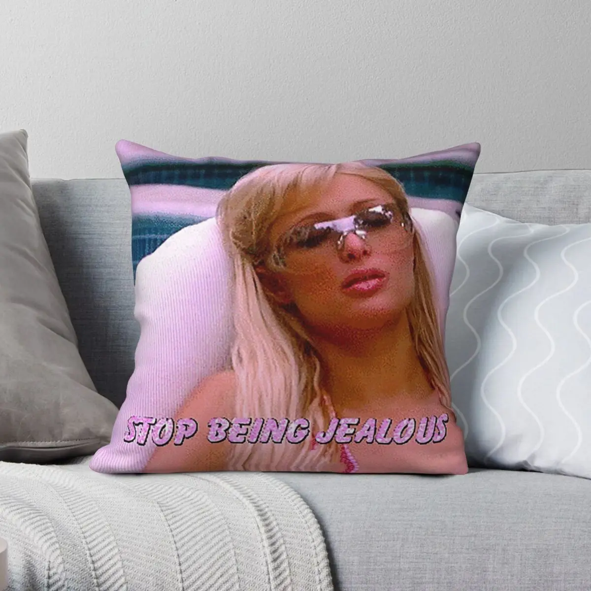 Paris Hilton Stop Being Jealous Square Pillowcase Polyester Linen Velvet Printed Zip Decor Sofa Seater Cushion Case