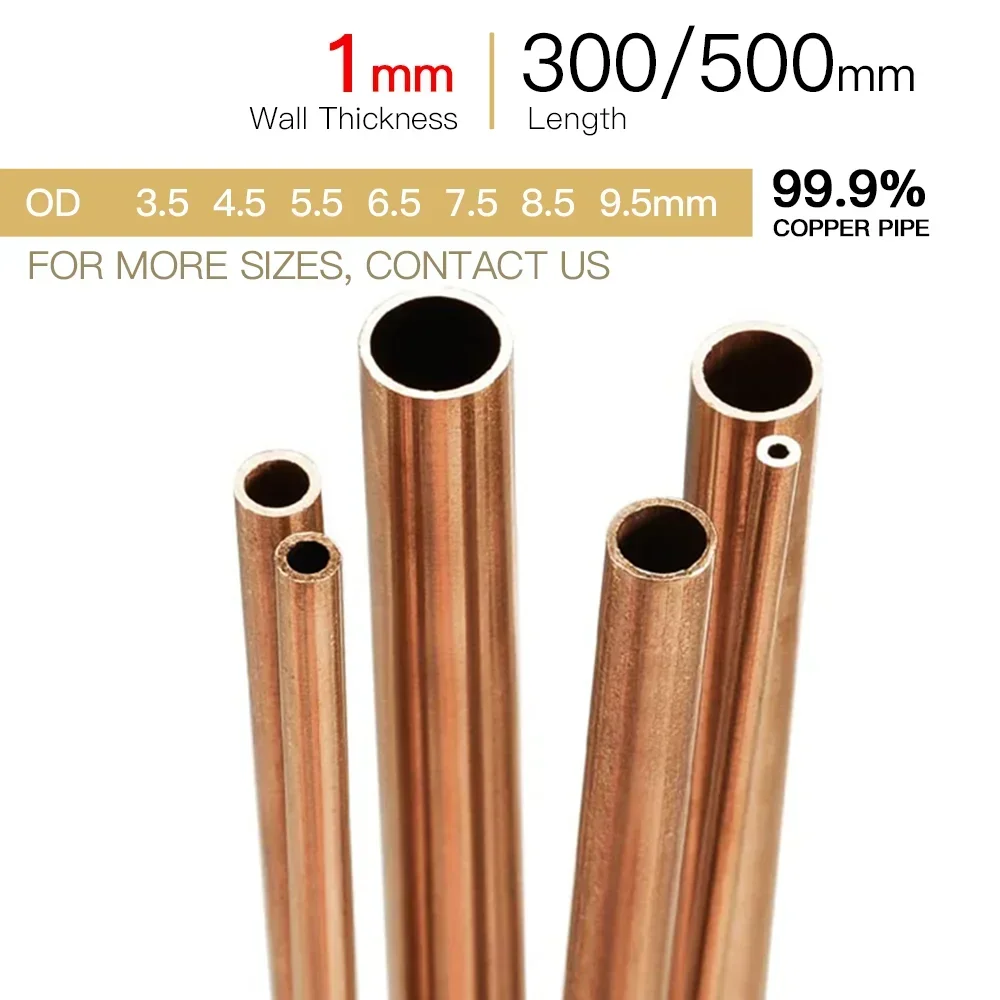 

Copper pipe 1mm wall thickness3.5-9.5mm OD 300 500mm length Hollow straight round tubule cooper tube piping thin-wall