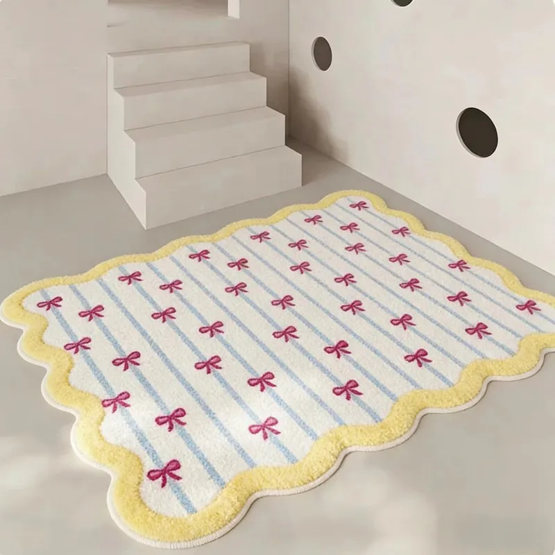 VIKAMA Macaron Wavy-Edge Striped Rug—Entryway, Kids' Room, Non-Slip, Machine-Washable Rug, Home Accessories