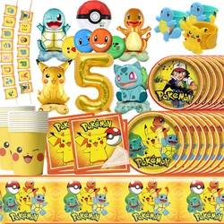 Pokemon dekoracja urodzinowa Pikachu przyjęcie balon materiały opaska odblaskowa jednorazowe zastawy stołowe talerze kubek papierowy wystrój pokoju serwetek