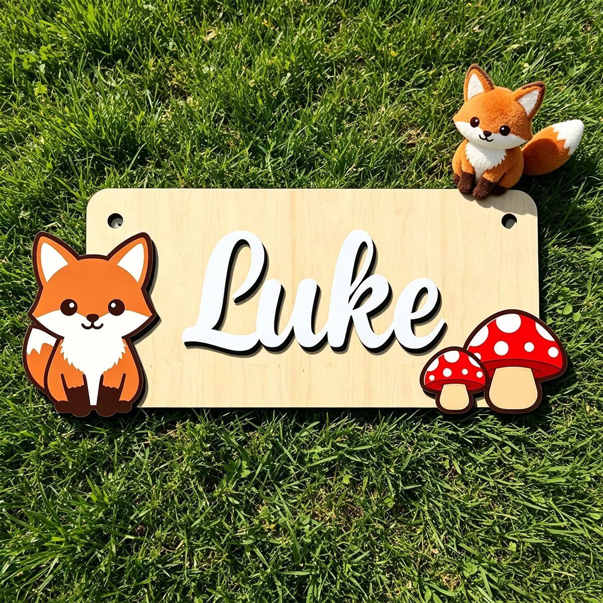 1pc Personalized Fox Mushroom Wood Plaque Custom Name Front Door Hanging Sign Rustic Home Wall Decor