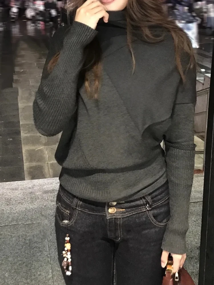Top in maglia con maniche a pipistrello stile coreano da donna 2025 Autunno Inverno Nuovo maglione estetico Y2K a maniche lunghe a strati