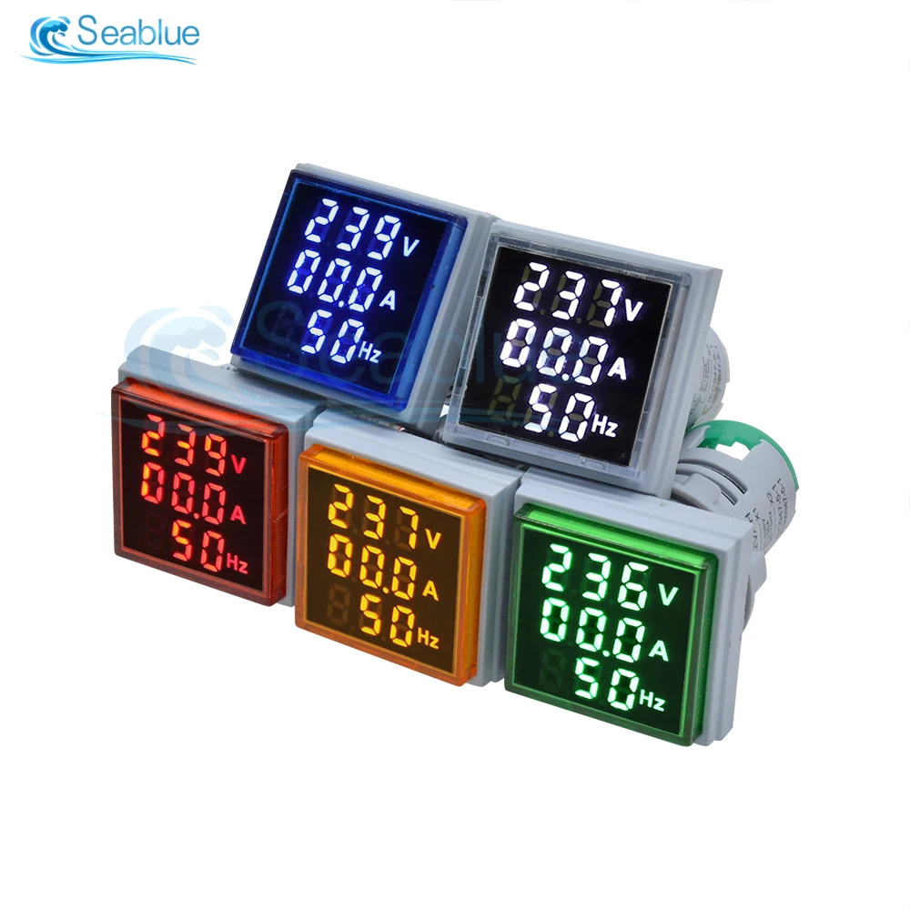 22MM Square Mini 3in1 Digital Display AC Voltage and Current Hertz Meter 0-100A 60-500V Indicator Tester Electrical Instruments