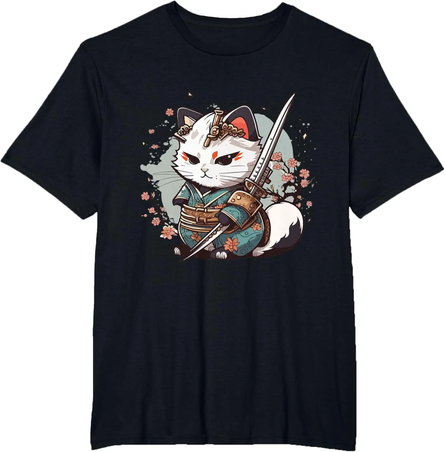 

Katana Cat Graphic Printing Summer Luxury Brand Cotton Men's and Women's T-Shirts Short Sleeves Street Fashion Trend Clothing