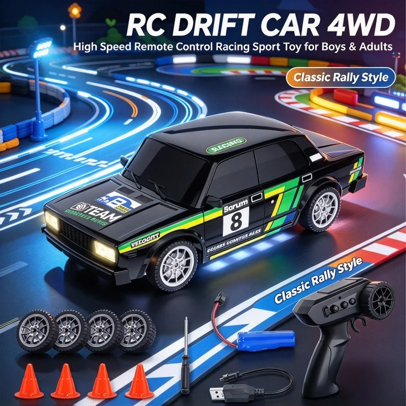 Indoor Outdoor Drift RC Toy Remote Controlled 4 Wheel Drive Car Bright LED Lights Sport Game Gift for Boys Adults