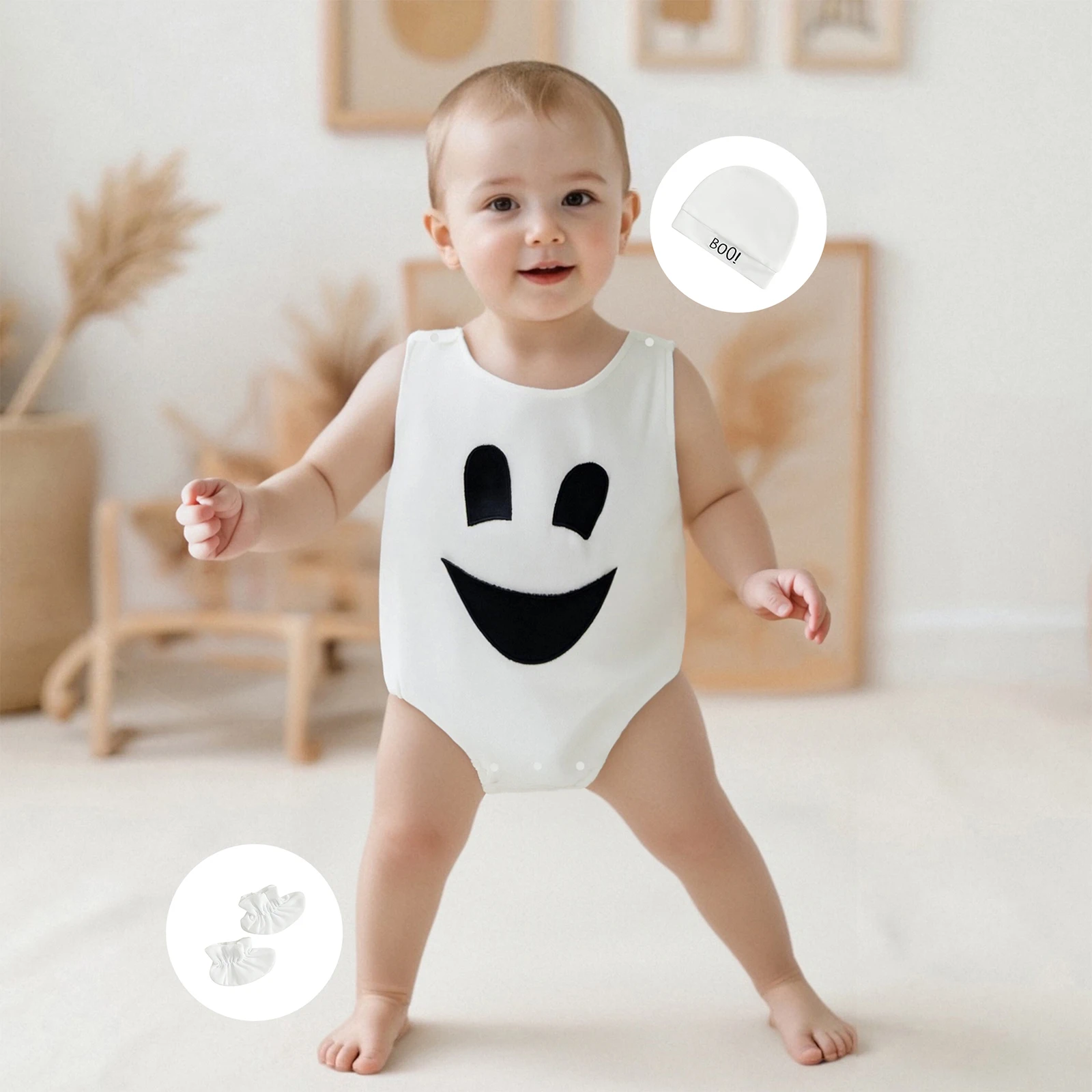 

Baby Halloween Outfits Romper Cartoon Embroidery Jumpsuit and Hat Socks Set Newborn Girls Boy Cute Clothes