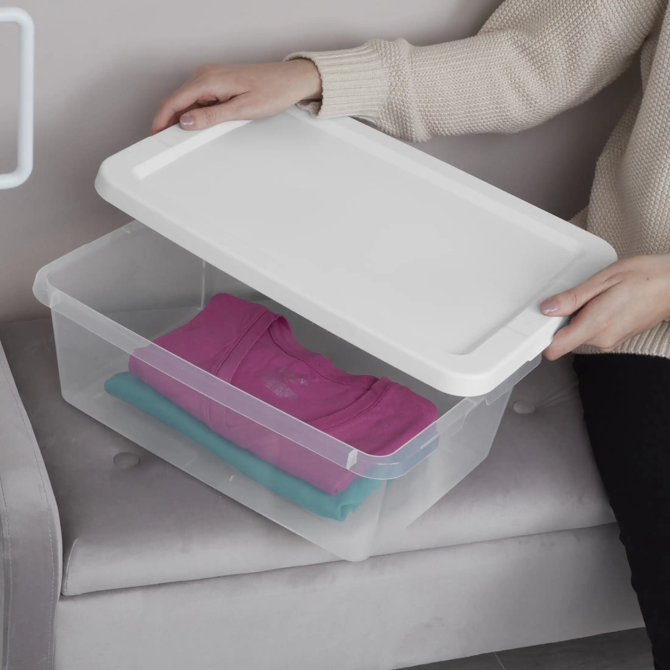 (Paquete de 3) Contenedor de Almacenamiento Pequeño de 12 Cuartos, Contenedor de Plástico Transparente con Tapa a Presión, Blanco