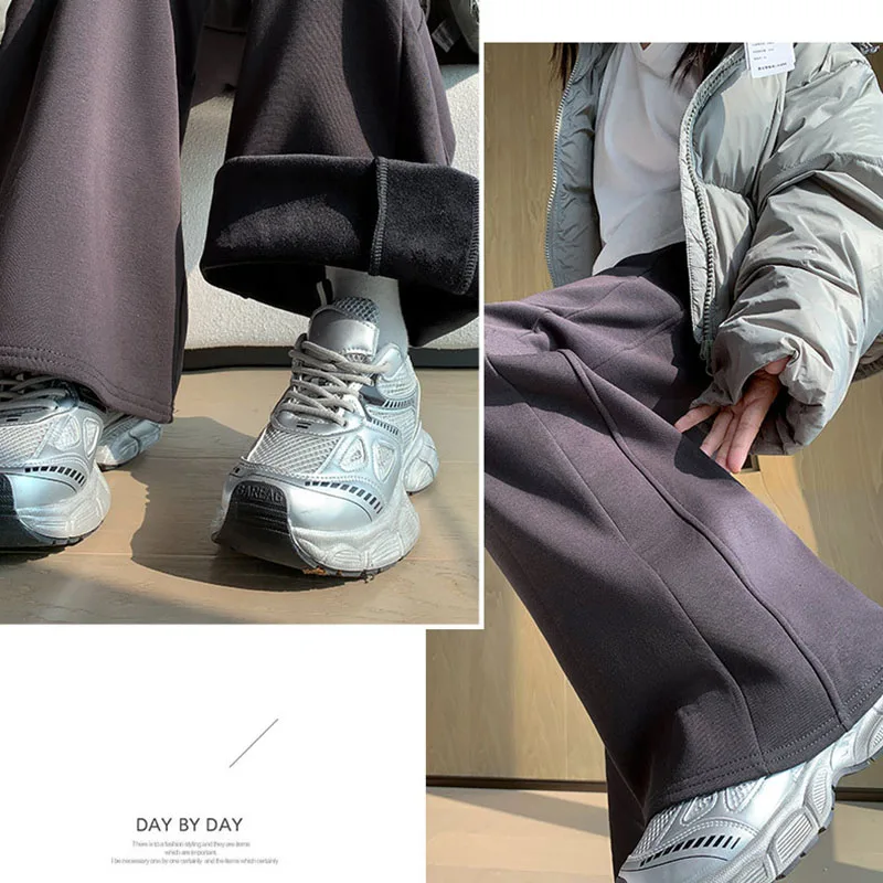 Korean Fashion Wide Leg Sweatpants Female Autumn Winter Streetwear Loose Fleece Thickened Pants Woman High Waist Casual Pants 5 Korean Fashion Wide Leg Sweatpants Female Autumn Winter Streetwear Loose Fleece Thickened Pants Woman High Waist Casual Pants 5