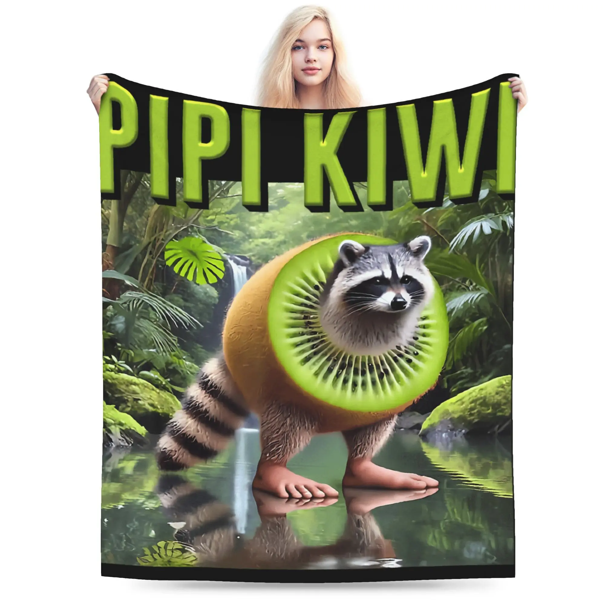 Italian Brainrot Internet Meme Pipi Kiwi Raccoon AI Generate Blankets Soft Bedding Throws Winter Bedroom Aesthetic Bedspread