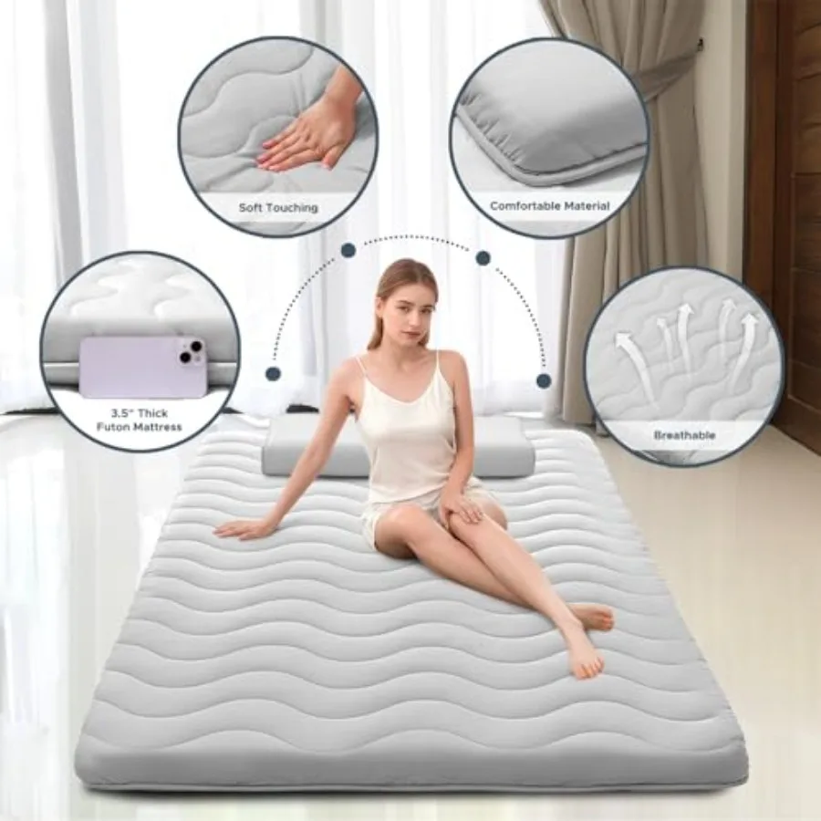 Japanese Futon Floor Mattress, 100% High Density Comfortable Foam, 3.5