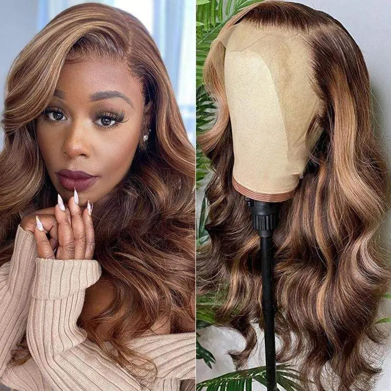 

Body Wave 13x4 4/27 Honey Blonde Lace Front Wig Human Hair for Women Malaysia Body Wave Pre Plucked With Baby Hair 180% Density