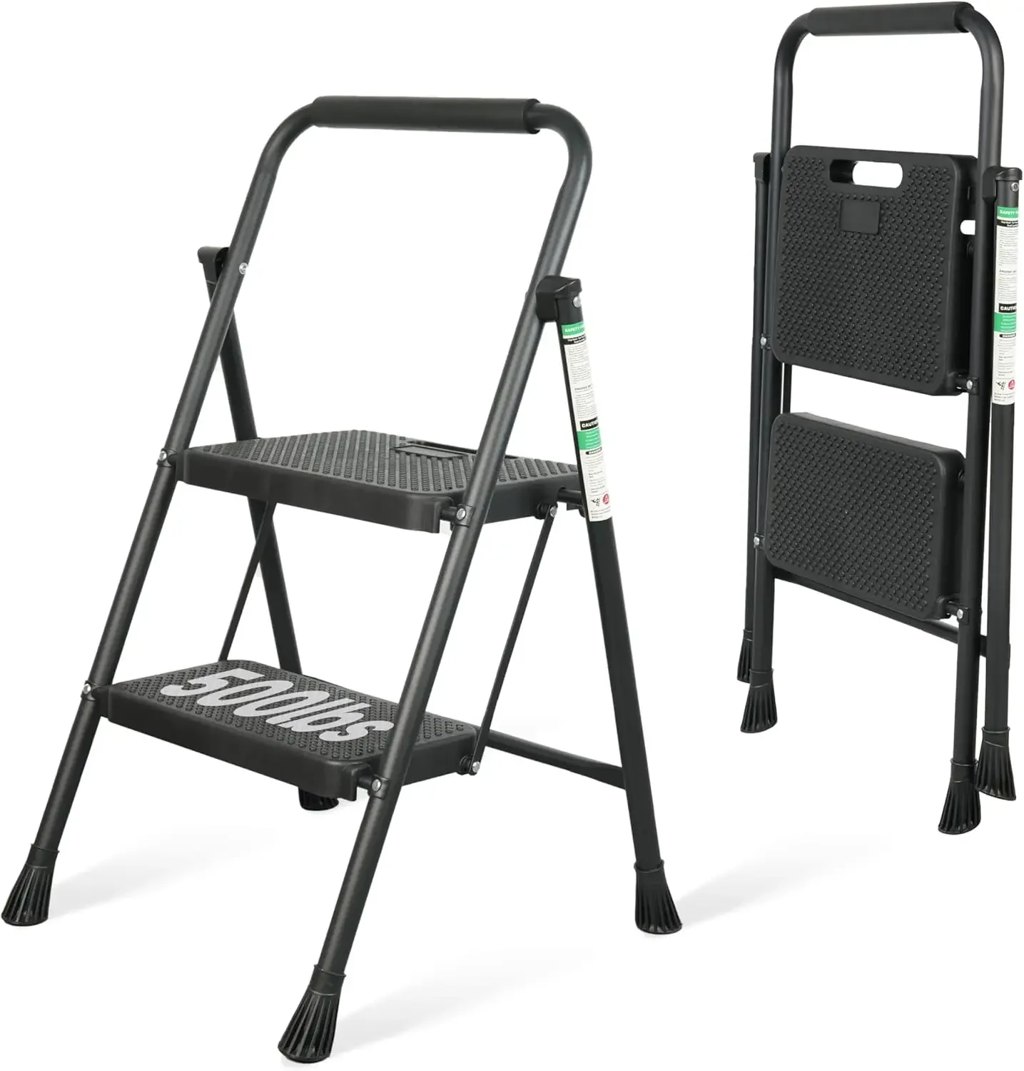

2 Step Ladder, Portable Steel Folding Step Stool with Wide Anti-Slip Pedal & Convenient Handgrip, 500lbs Sturdy Steel Ladder