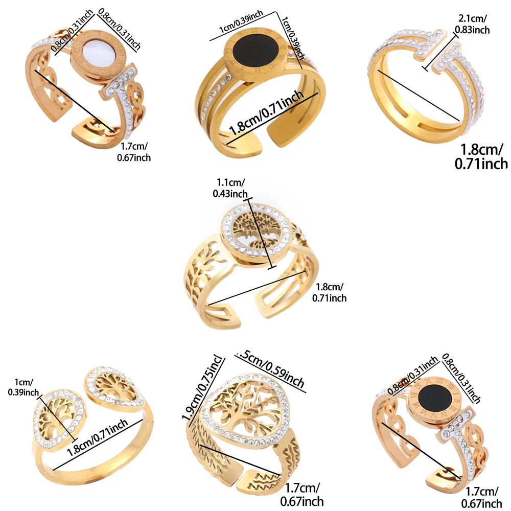 Fashion Geometric Open Stainless Steel Ring for Women Accessories Inlaid Rhinestone Gold Color Ring Daily Party Jewelry Gift