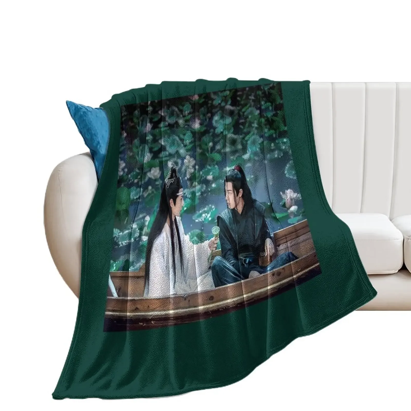 

the untamed -lotus water lilies lake two in a boat Throw Blanket Picnic for sofa Warm Bed linens Blankets