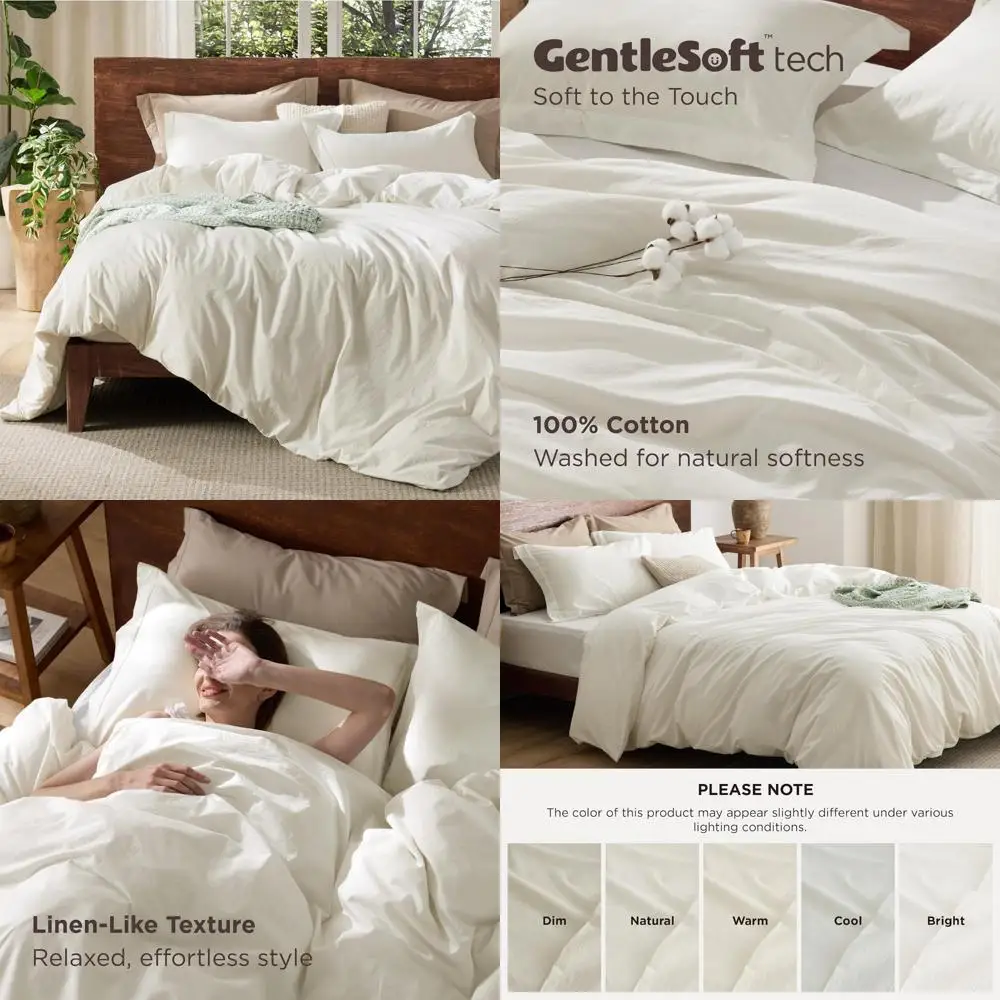 

100% Cotton Queen Duvet Cover - Cream Minimalist Style for All Seasons - Gentle and Soft Linen Alternative