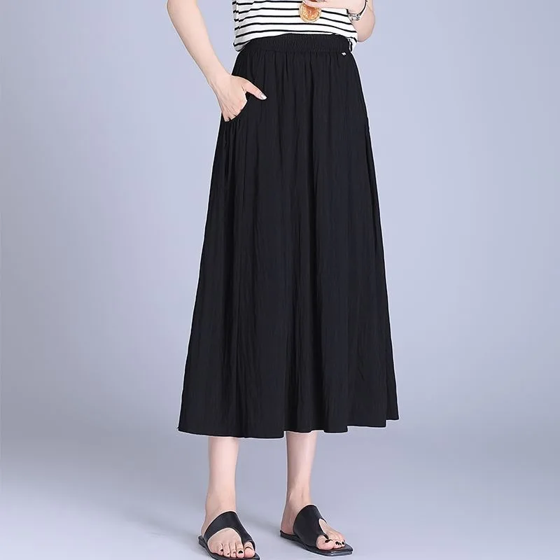 

Женская длинная юбка макси с высокой талией, широкими штанинами, плиссированная, с карманами, свободного кроя, повседневная, комфортная, струящаяся