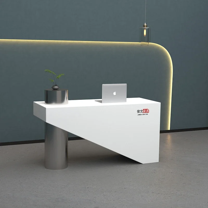 منبر استقبال لمركز الاستقبال في معهد التجميل، ملابس أمامية بسيطة غير منتظمة للمكتب، بنك منزلي، ديكور جمالي طويل