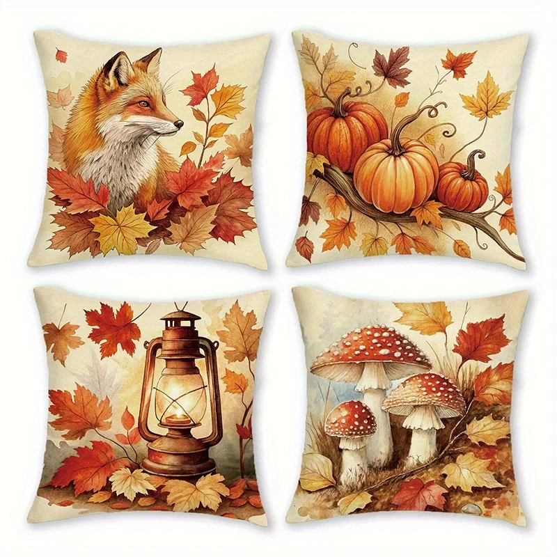 ديكور المنزل الخريف تحت عنوان الثعلب والقرع والفانوس والفطر وسادة تغطي نمط غطاء الوسادة مناسبة لسيارة غرفة نوم أريكة